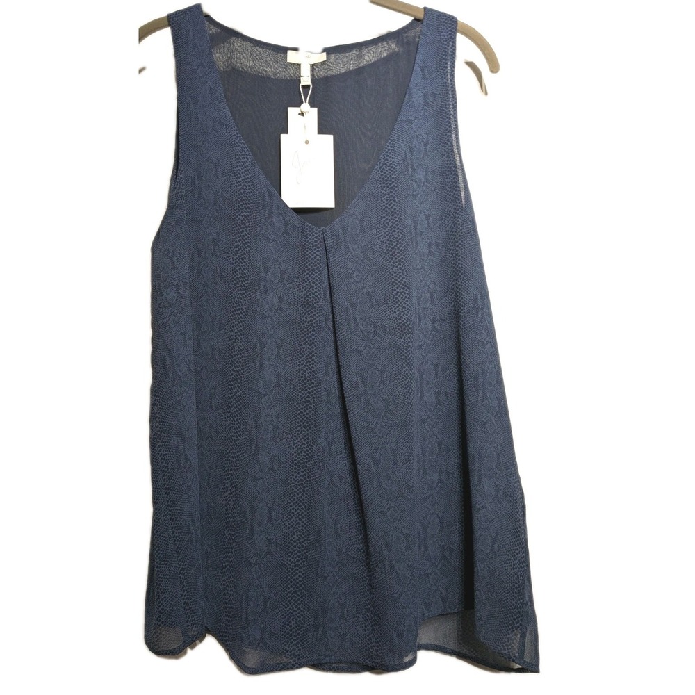 Joie Sorya Tank Top Women L Dark Navy Silk Vneck Chiffon Snakeskin Lined NWT